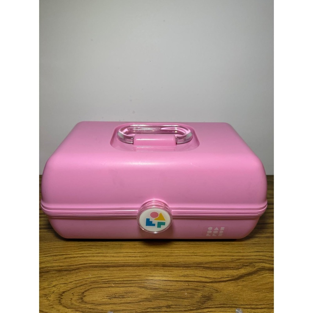 Vintage Caboodles 2 Tier Pink Jewelry Makeup Case Mirror Handle 5626‎
